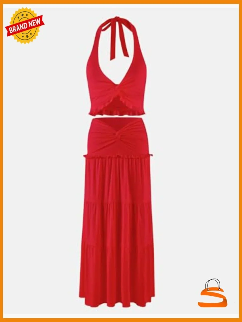 2 Piece Outfit Sexy Twist Crop Top Bodycon Skirt Set Sleeveless Summer Y2K